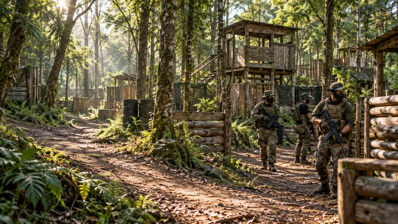 Imagem ilustrativa de campo de airsoft na mata